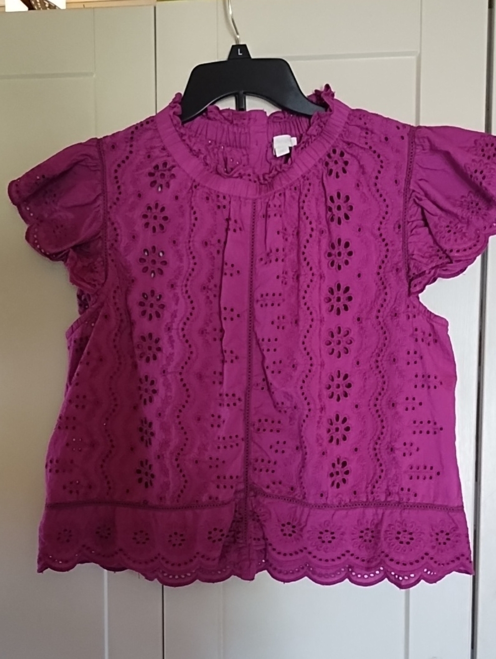 Jennifer And Grace  Eyelet Flutter Sleeve Top - Magenta